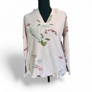 Chaps Pink Floral Waffle Knit‎ Lightweight Hoodie S Cottagecore Spring
